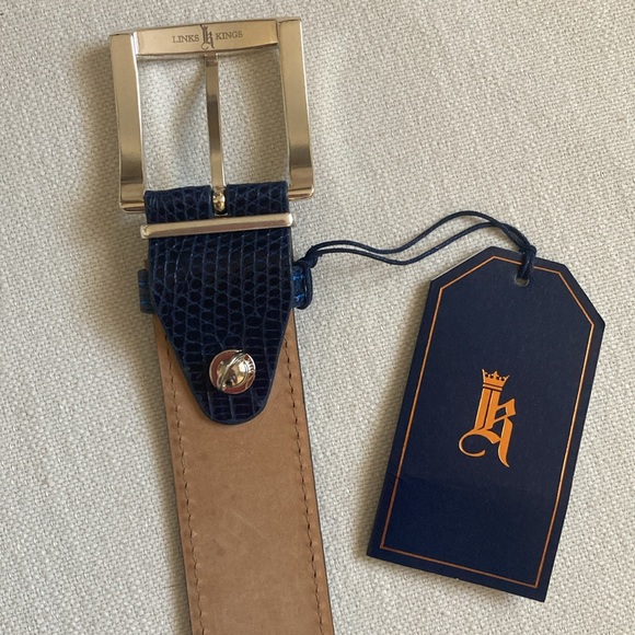 NWT | LINKS & KINGS | Exotic Lizard Luxury Belt in Navy - Picture 9 of 16